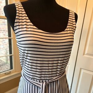 Ann Taylor Loft striped knit midi dress black and white medium